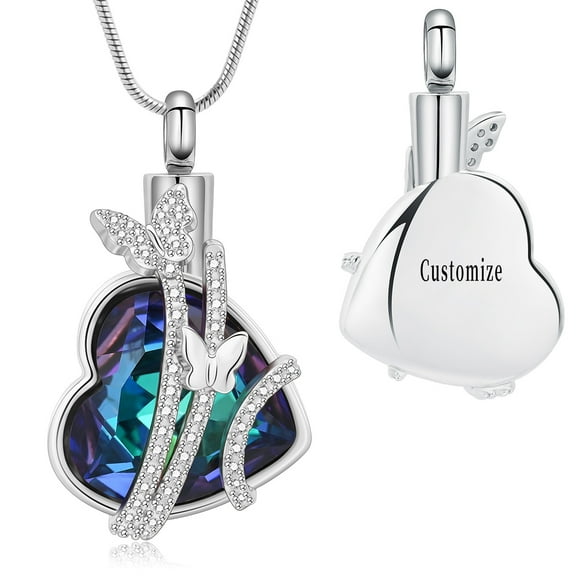 Crystal Butterfly Cremation Urn Necklace for Ashes - Memorial Keepsake with Crystal Pendant Jewelry Women Keepsake Bereavement Gift for A Loss of the Loved One