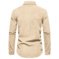 thumbnail image 4 of WTOBBY Men's Fall Flannel Shirt Corduroy Striped Long Sleeve Lapel Collar Button Front Pocket Casual Loose Fit Workwear Thermal Comfort Top,Khaki XL, 4 of 4
