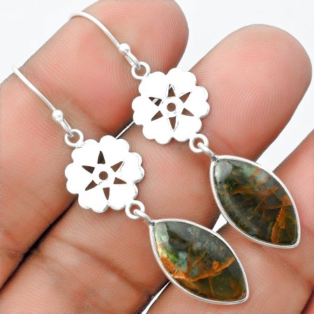 Desiregem Natural Turkish Rainforest Chrysocolla 925 Silver Adult Women Earrings Jewelry SDE56007