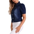 thumbnail image 4 of CHAQUETA DE JEAN PARA MUJER INSPIRE CHIC CON MANGAS CORTAS Y PUFF, CUELLO CAÍDO, NEGRO AZUL XL, 4 of 6