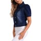 thumbnail image 4 of CHAQUETA DE JEAN PARA MUJER INSPIRE CHIC CON MANGAS CORTAS Y PUFF, CUELLO CAÍDO, NEGRO AZUL XL, 4 of 6