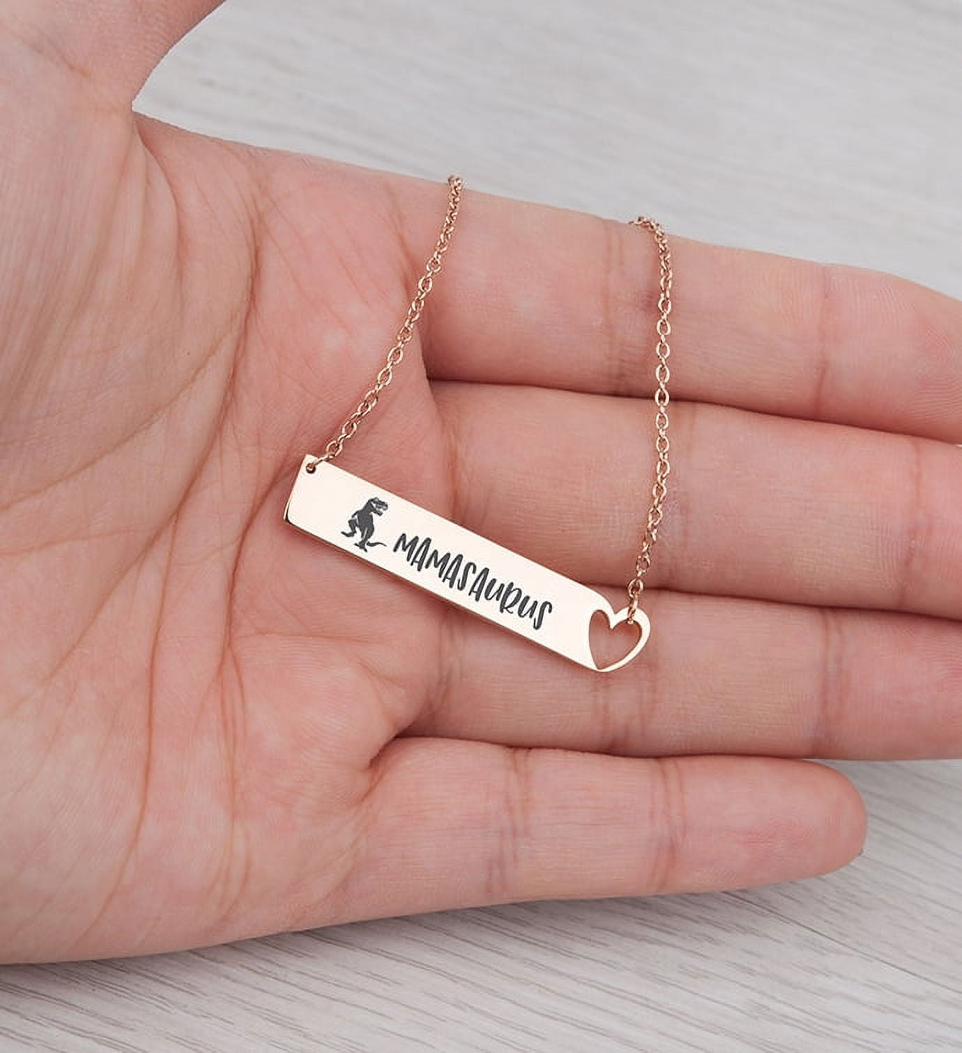 Anavia Mamasaurus High Polish Stainless Steel Fashion Necklace Jewelry Gift for Mom Grandma -[Rose Gold Heart Bar 18"]