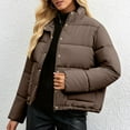 thumbnail image 4 of Nfurl Womens Winter Puffer Jackets Warm Zip up Button Down Coats Winter Going Out Outerwear Solid Color Quilted Puffy Jacket with Pockets Brown M, 4 of 4
