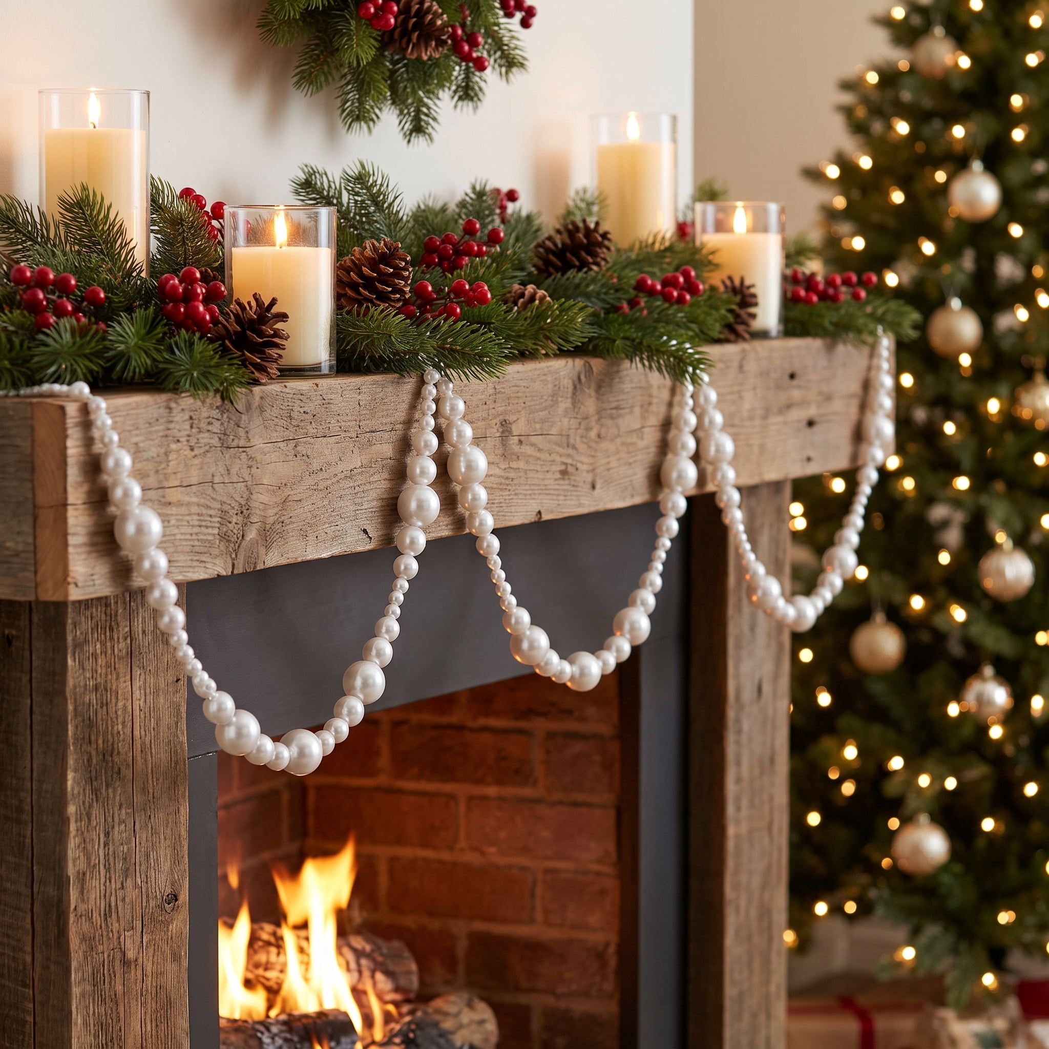 Plastic Bead Christmas Garland, White, 6', by Holiday Time