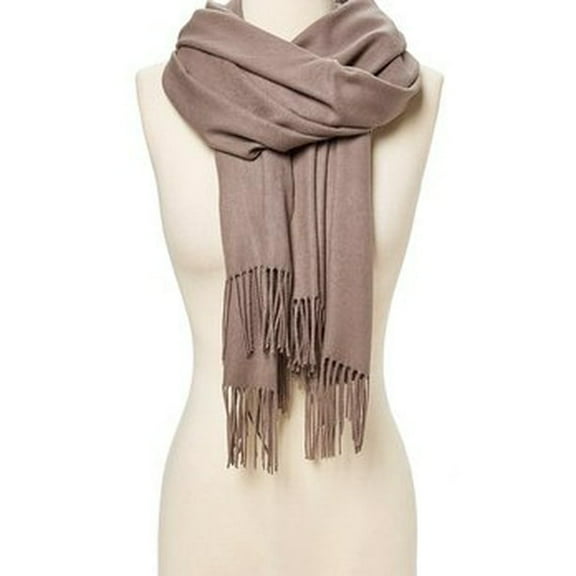 Light Brown Solid Scarfs for Women Fashion Warm Neck Womens Winter Scarves Pashmina Silk Scarf Wrap with Fringes for Ladies by Oussum