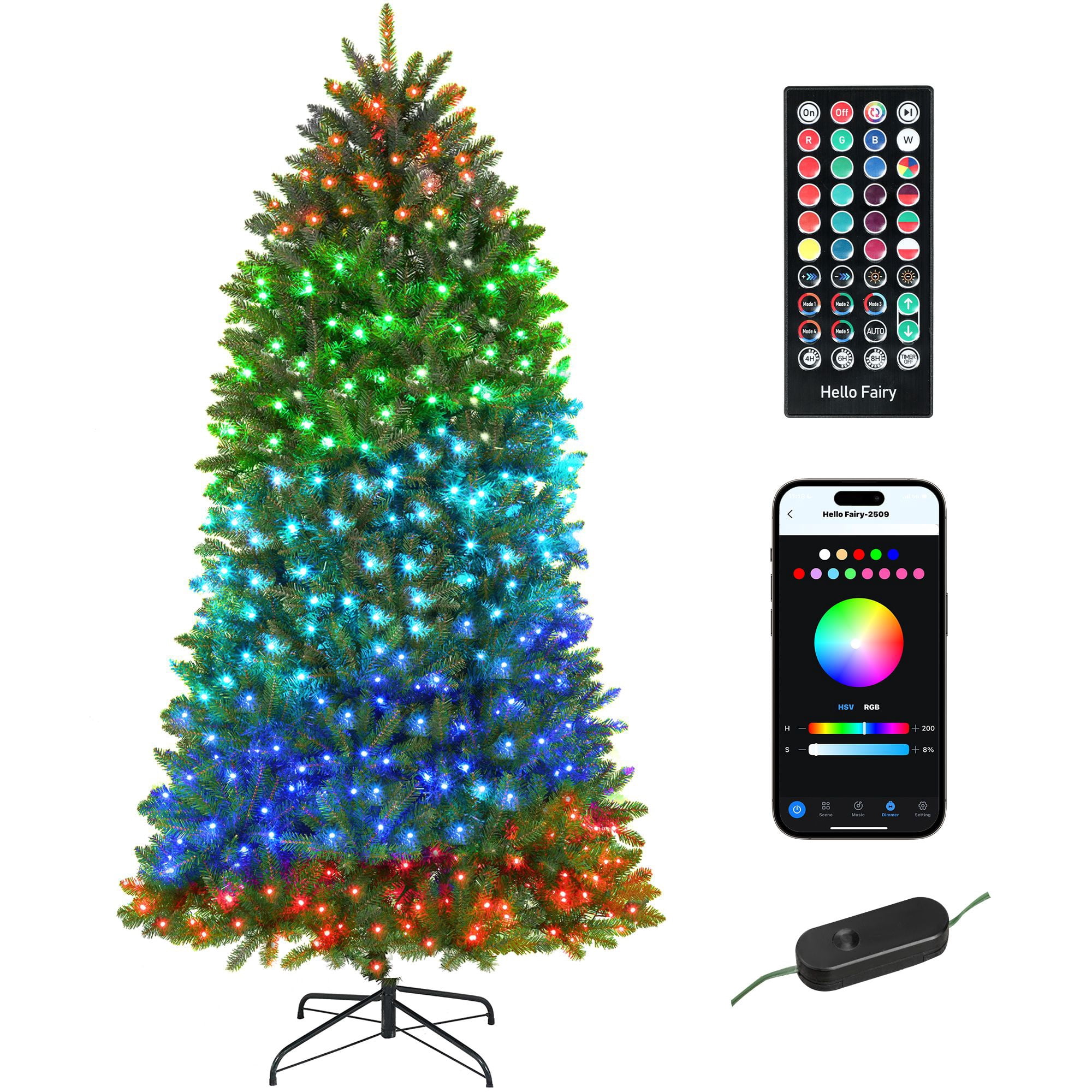 7.5 ft Prelit Christmas Tree with 698 Full-Spectrum LEDs, 2247 Tips, Smart App Control, Hinged Design, Indoor Holiday Decoration