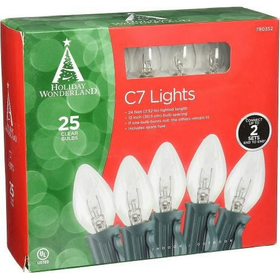Holiday Wonderland 525C-88 25-Count Clear C7 Holiday Light Set - Quantity of 12
