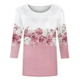 thumbnail image 5 of CYMMPU Women's Crewneck Floral Printed 3/4 Length Sleeve Tunic Tops Summer Fall Vintage Basic Tees Business Work Blouses Swing Shirts 2025 Clothes Pink L, 5 of 5