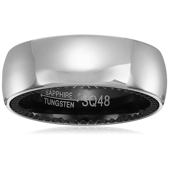 Sapphire Tungsten and Titanium 8mm Black Interior Classic Satin Finish Comfort Fit Wedding Bands Rings for Men, Size 8