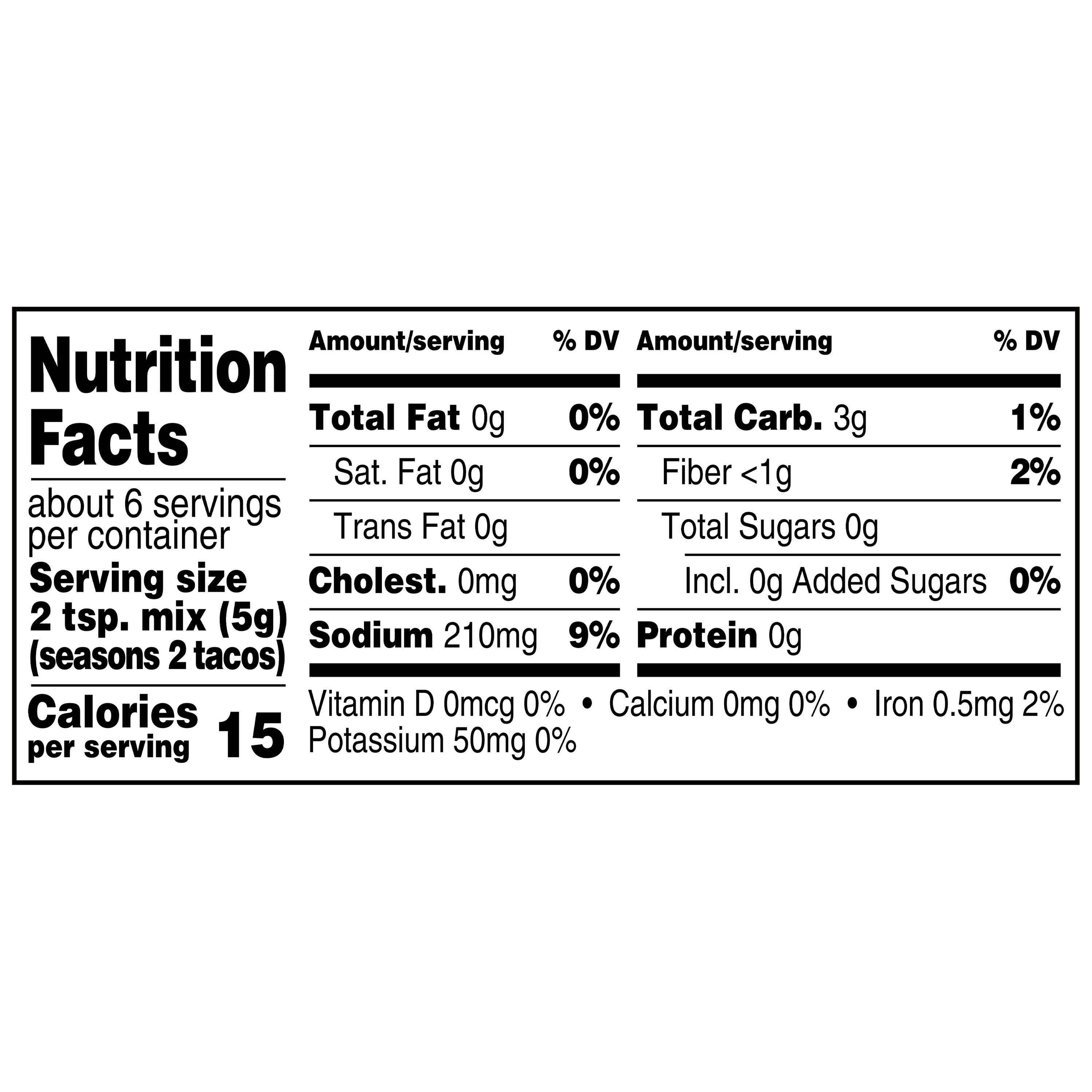 (6 pack) Great Value Reduced Sodium Taco Seasoning Mix, 1 oz