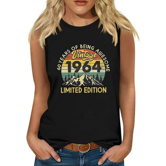 TDYHUAO 60th Birthday Gift 60 Years Old Women Retro Vintage 1964 Tank Top Summer Sleeveless T Shirt Casual Loose Tunic Tops