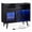 Black, variant on Furnibear Record Player Stand with RGB LED Light Power Outlets USB Type-C Ports and Sliding Glass Door for Living Room, Black
