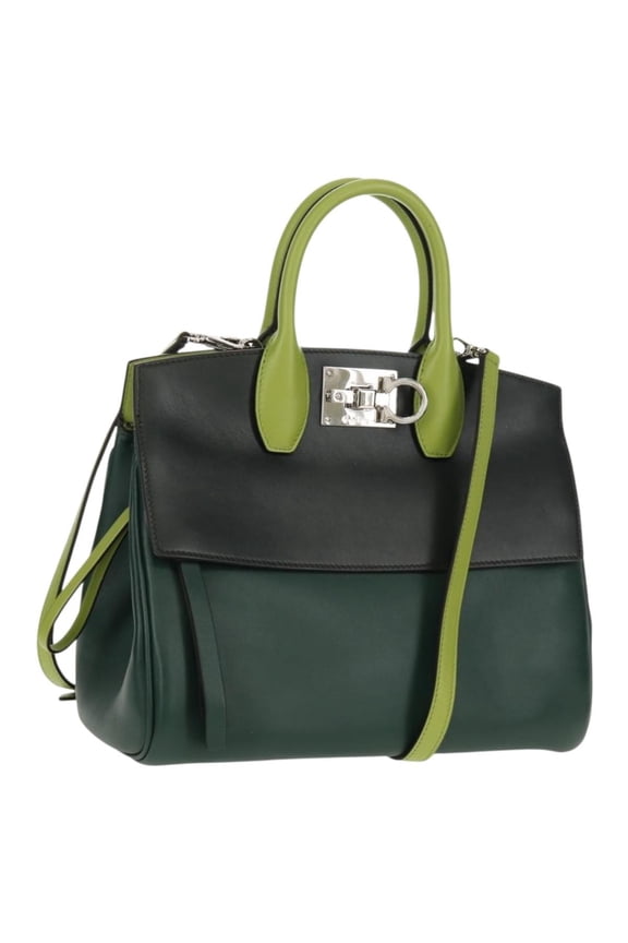 Pre-Owned Salvatore Ferragamo Studio Satchel Leather Green Leather Handbag