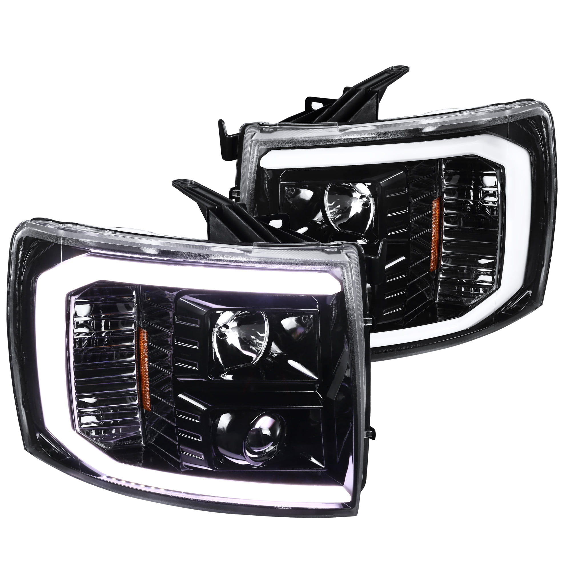 Spec-D Tuning For Chevy Silverado 1500/2500/3500 Black Crystal Headlights+Grille+Tail Lamps 