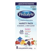 (4 pack) Pedialyte Electrolyte Powder, Variety Pack: Grape, Strawberry, Fruit Punch, and Apple, 8 Powder Packets