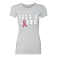 thumbnail image 2 of Wild Bobby Son of A Warrior Breast Cancer Ribbon Breast Cancer Awareness Women Slim Fit Junior Tee, Heather Grey, Medium, 2 of 6