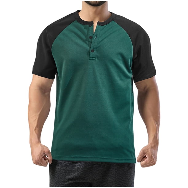 pstuiky camisetas de hombre, Camisa informal de moda para hombre, con botones, color a juego, bolsillo en el pecho, manga corta y solapa camisetas de hombre m