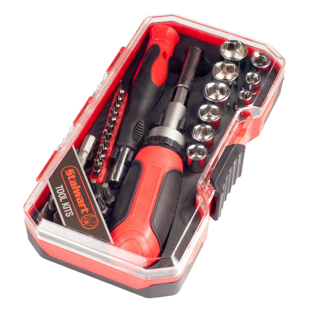 Ratcheting Screwdriver with 41 Piece Bit and Socket Set Stubby Handle