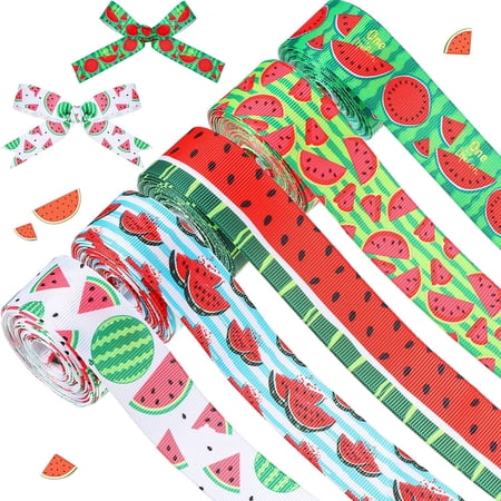 5 Rolls/ 25 Yards Summer Watermelon Ribbons 1 Inch Wide Watermelon ...