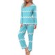 thumbnail image 1 of Puntoco Traje De Manga Larga + Pantalón Con Cuello En V Estampado Informal A La Moda Para Mujer Azul Claro L, 1 of 6
