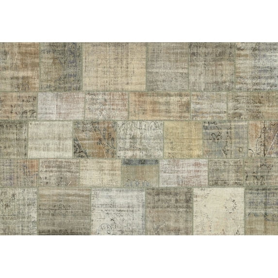 Ahgly Company Indoor Rectangle Contemporary Khaki Green Patchwork Area Rugs, 3' x 5'