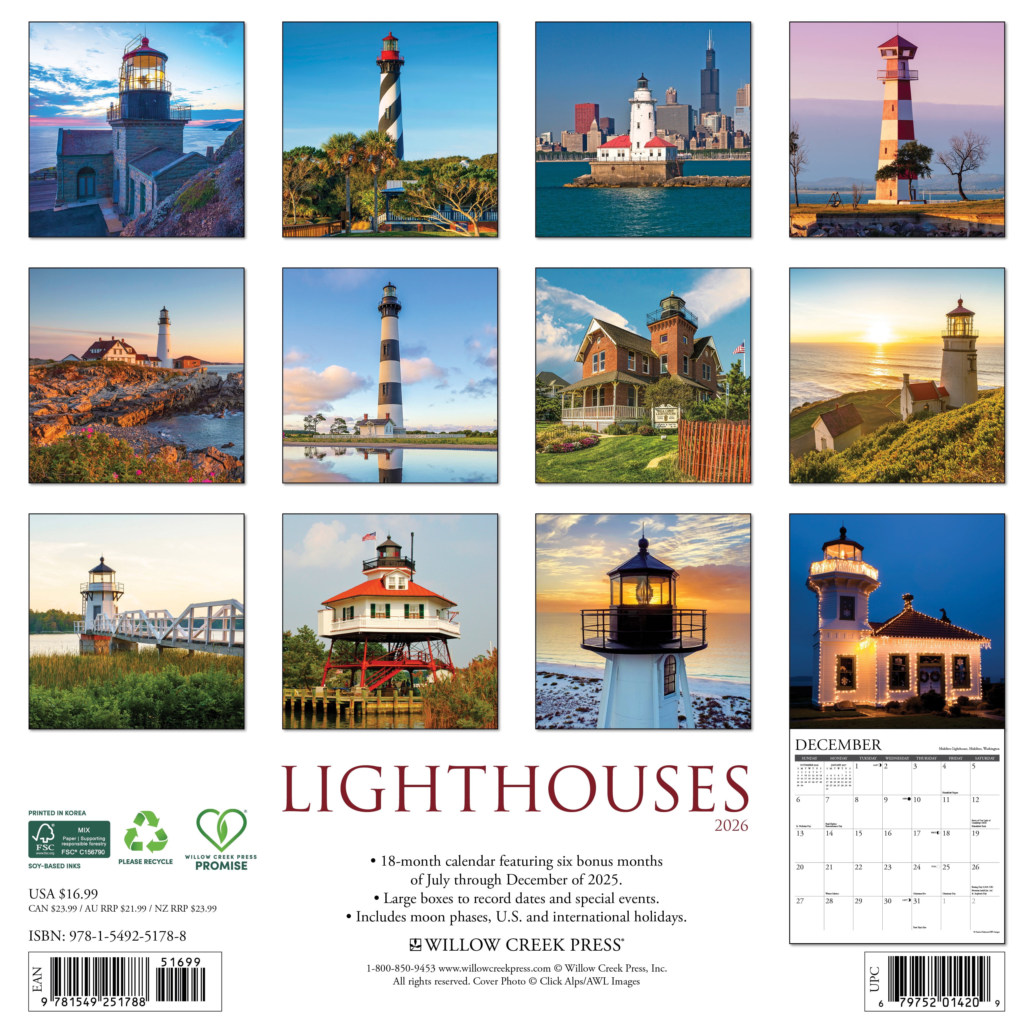 Lighthouses 2026 Wall Calendar, (Paperback)