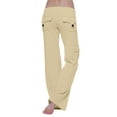 thumbnail image 5 of KDDYLITQ Women Pant High Waist Stretch Cargo Pants Flare Drawstring Yoga Pants Baggy Lounge Trousers with Button Pocket Beige XL, 5 of 5