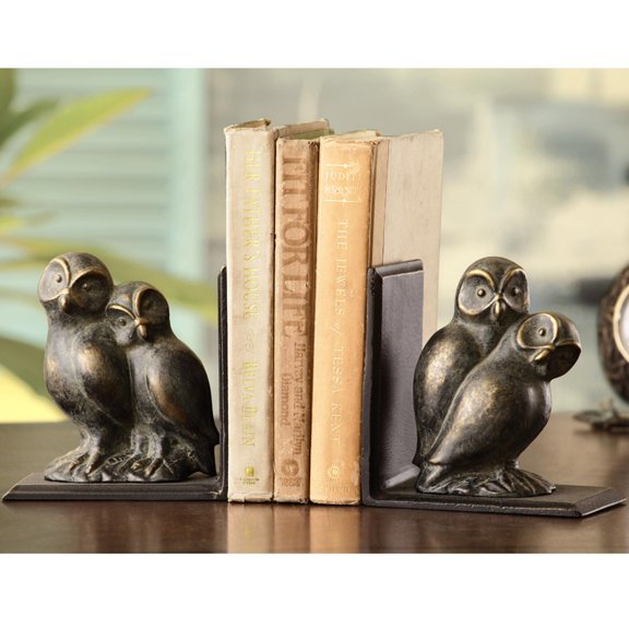 SPI Home Pair of Cast Aluminum and Iron Loving Owls Bookends