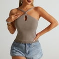 thumbnail image 2 of UPPADA Womens Criss Cross Halter Tank Tops Eyelet Cute Tops Summer Sleeveless Pullover Tops Casual Lightweight V Neck Knit Tank Top,Tank Top for Women Khaki,M, 2 of 8