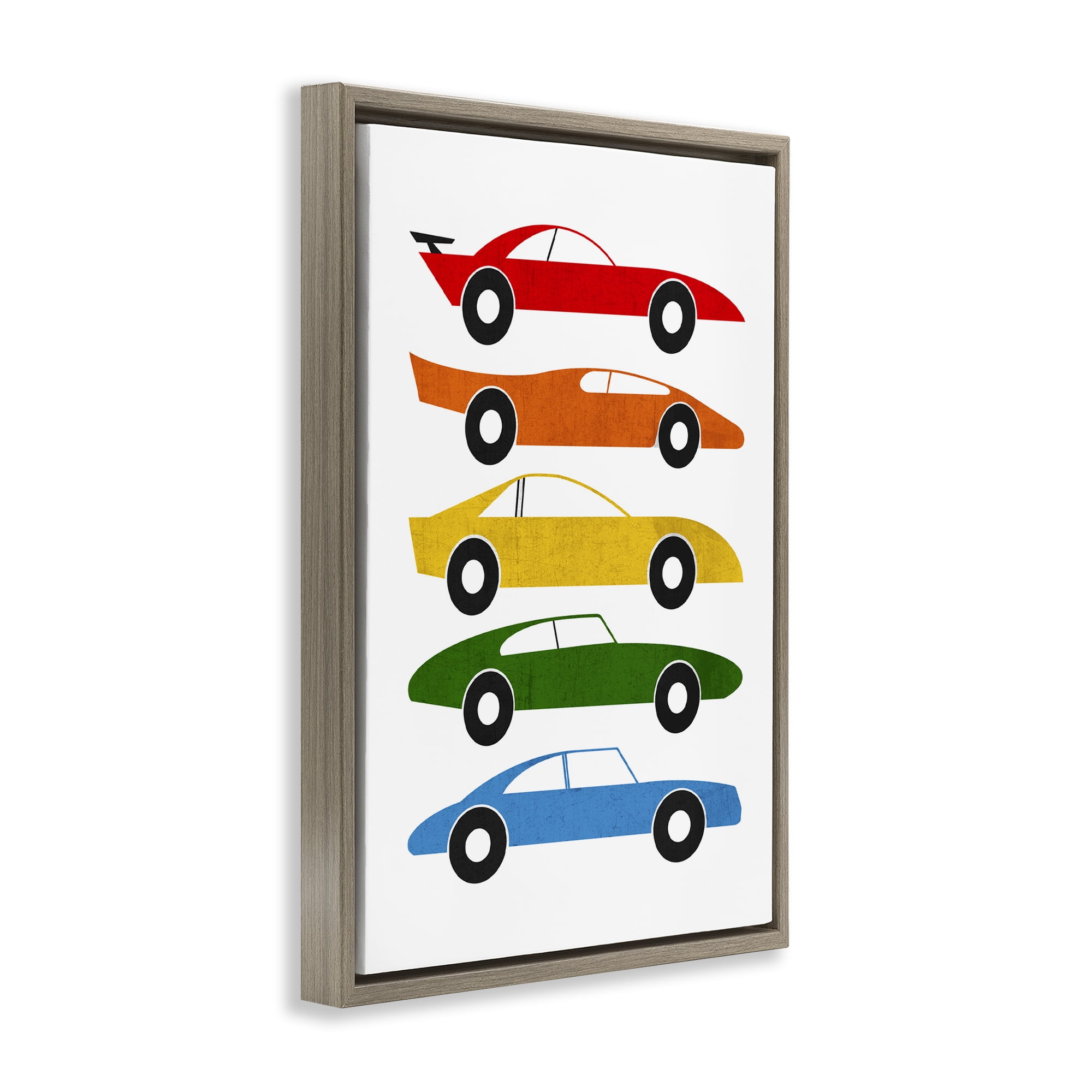 Stupell Industries Colorful Midcentury Cars Brown Framed Floater Canvas Wall Art, design by Tom Quartermaine