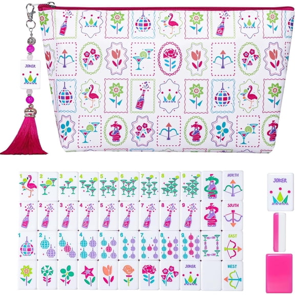 160 Acrylic American Mahjong Game Set with Carrying Bag and Accessories, 1.41’’ Mahjong Tile Set