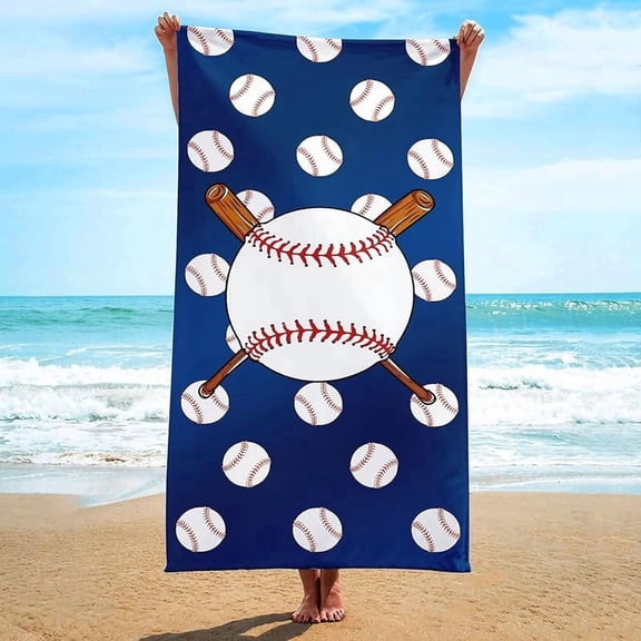 71x36 inches Baseball Blue Beach Towel Sand Free Quick Drying Camping Super Absorbent Beach Towel Blanket, Soft Breathable Lightweight for Travel Sports Yoga Adults Gift