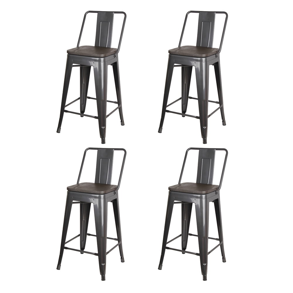 Leejay Gungray 24 inch High Back Counter Height Metal Barstool with