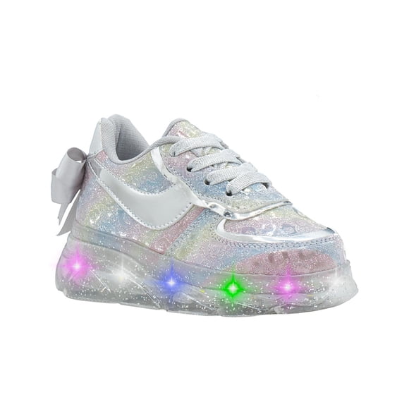 Tenis Para Niña Con Luces Led Color Plateado Moño Bonitos plateado 20