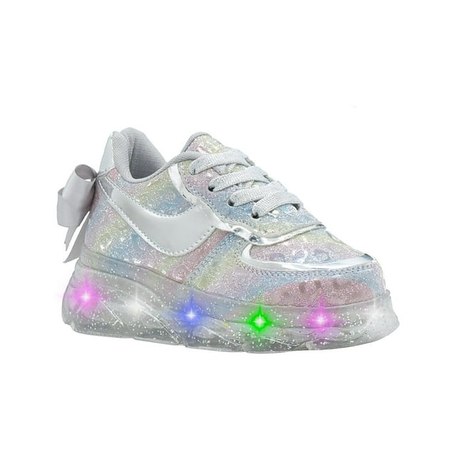 Tenis Para Niña Con Luces Led Color Plateado Moño Bonitos plateado 19