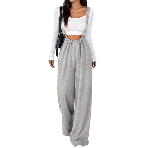 adaychics Womens Suspender Pants High Waist Casual Sleeveless Jumpsuit Baggy Wide Leg Suspender Overalls for Travel