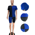 thumbnail image 3 of Akmipoem 2 Piece Tracksuit Outfits Woman Summer Color Block Short Sleeve Biker Shorts Sets, 3 of 5