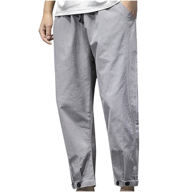Dagugfen Plus Size Mens Pants Summer Drawstring Fitted Lightweight Casual Workout Sports Cropped Pants Solid Color
