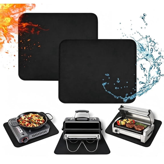 2 Pack Air Fryer Mat for Countertop, 18x15 Inch Heat Resistant Silicone Coated Fiberglass Pad, Fireproof & Waterproof Protector for Ninja, Cosori, Toaster, Oven, Coffee Maker - Black