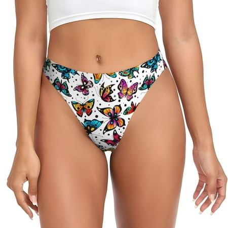 Qokaie Colorful Flying Butterflies Printed Women s Cotton Thong Underwear  Sexy Breathable Panties G-string-Medium