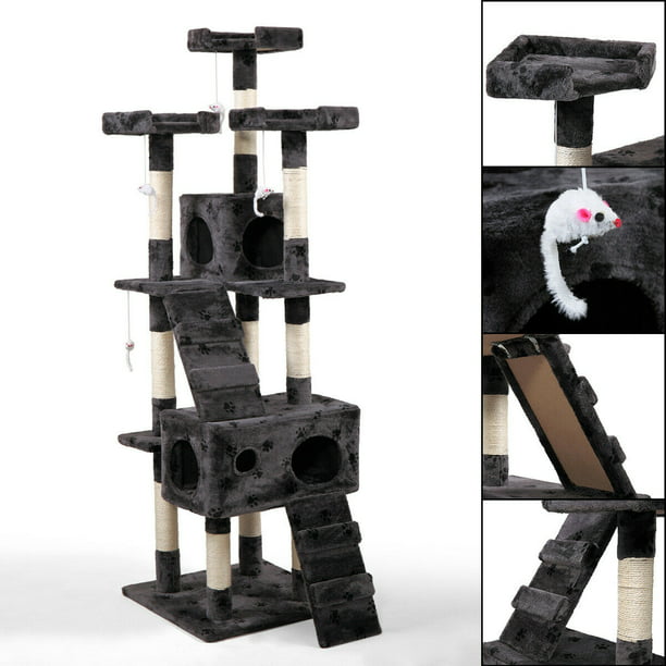 Veryke 67 Cat Tree Cat Towers And Condo Furniture For Kitten Activity Tower For Pet Kitty Play House With Scratching Posts Gray Walmart Com Walmart Com