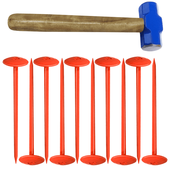 FEBTECH - Septic Tank Marker - 2.7" x 10" - Suitable Property line Markers for Protecting Your Septic Tank and Property Boundary with Solid and Sturdy Septic Tank Marker - Pack of 10 Pcs 1 Hammer