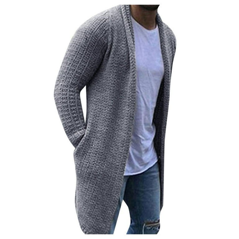 JSEZML Men Shawl Collar Long Cardigan Sweater Fall Winter Long Sleeve Cable Knit Open Front Solid Color Cardigans with Pocket, Men's, Size: 3XL, Black