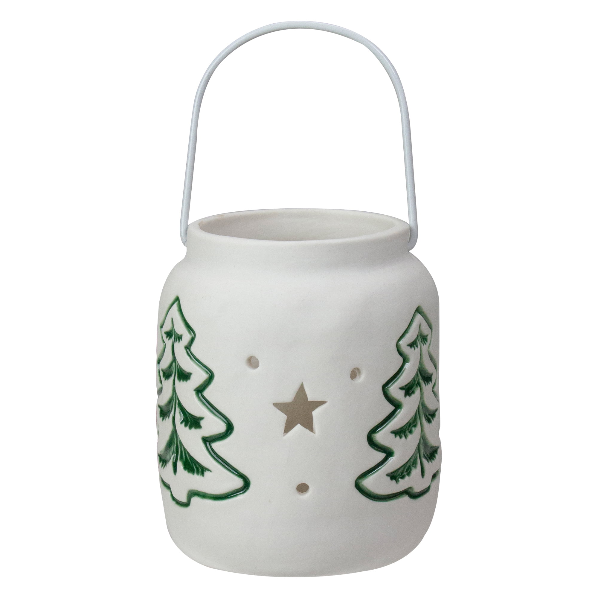 4" White and Green Christmas Votive Candle Holder