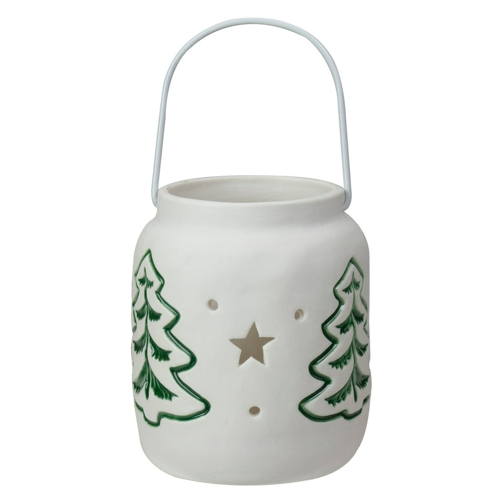 4" White and Green Christmas Votive Candle Holder