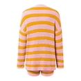 thumbnail image 3 of Women's Striped Long-Sleeve Knit Two-Piece Set with Shorts Striped Long Sleeve Knit Sweater And Shorts Two Piece Casual Outfit Comfortable Soft Loungewear Orange S, 3 of 4