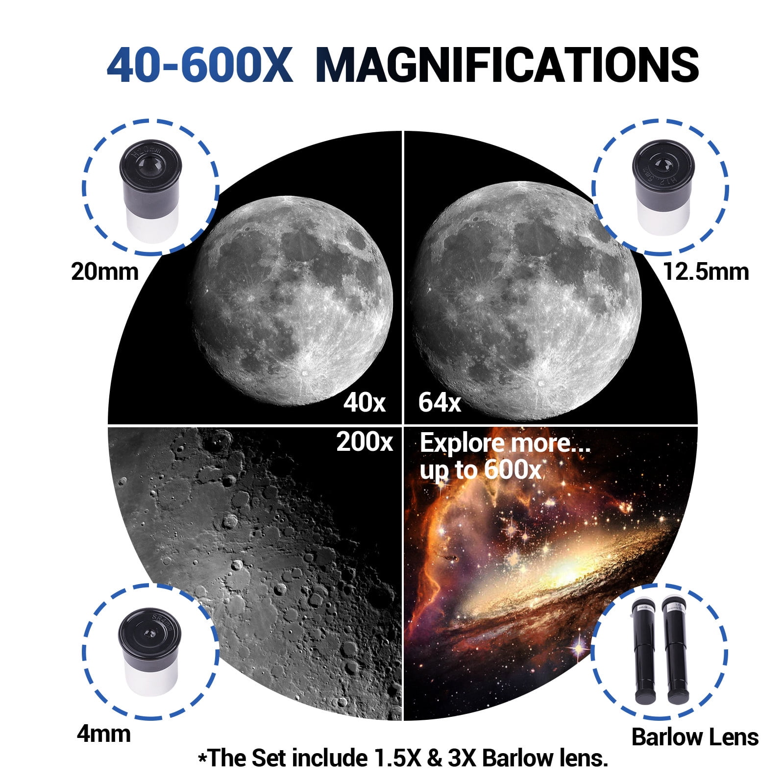 LAKWAR 800mm Telescope for Adults High Powered-600X Refracting Telescopes for Astronomy Beginners Adult-Astronomical Telescope for Planets Stars