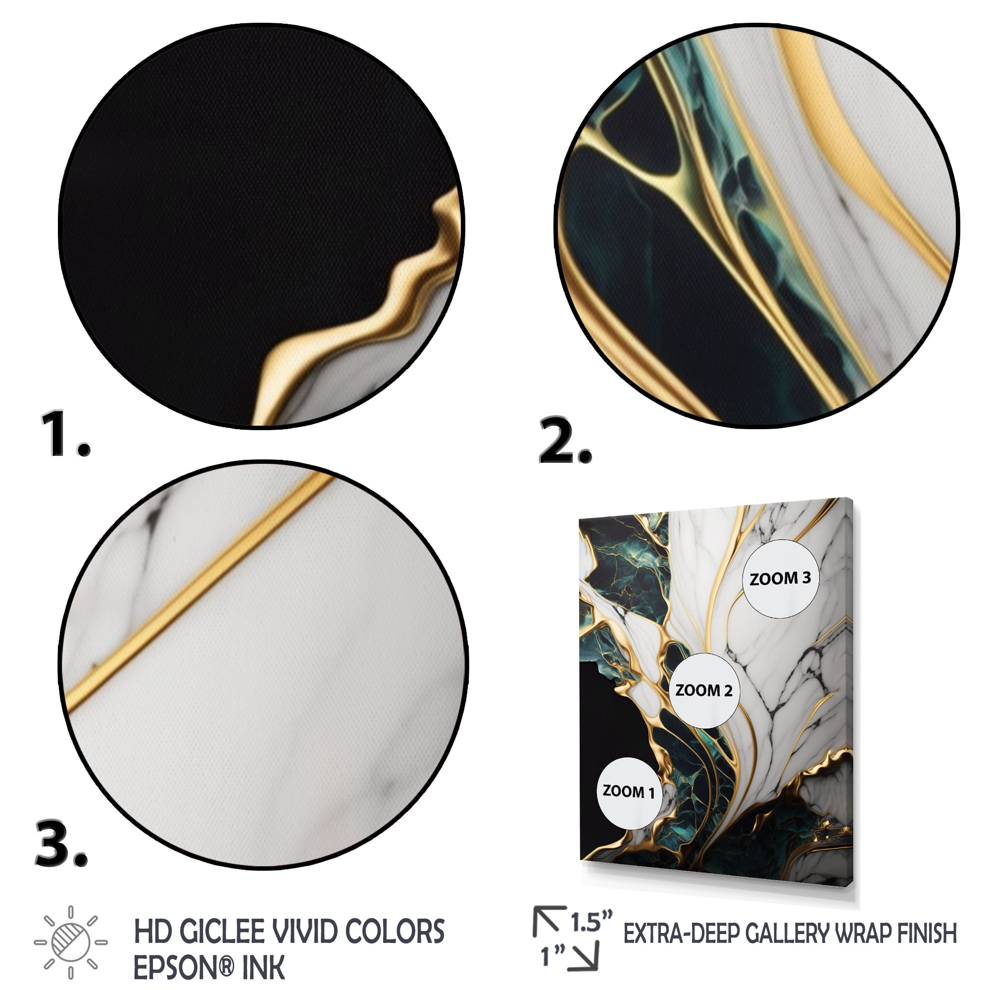Designart Abstract Geode Gold And Green Marble III Canvas Wall Art