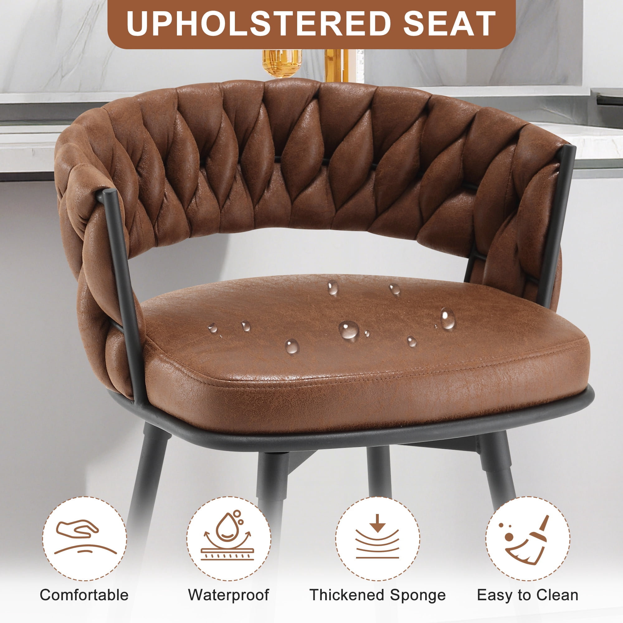 MYFUNT Bar Stools Set of 4, 30" Counter Height Stools, 180° Swivel Woven Back Barstools with Metal Footrest, Modern Bar Stools for Kitchen Island, Cafe, Pub, Brown