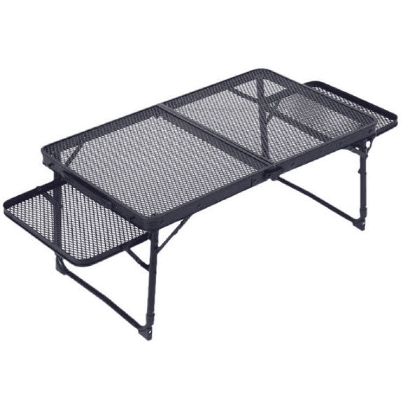 JixCJHj Camping tables,Folding Table with 2 Wing Panels, 3x2 FT Camping Table with Mesh Desktop,Height Adjustable Folding Grill Table with Mesh Bag (Black)